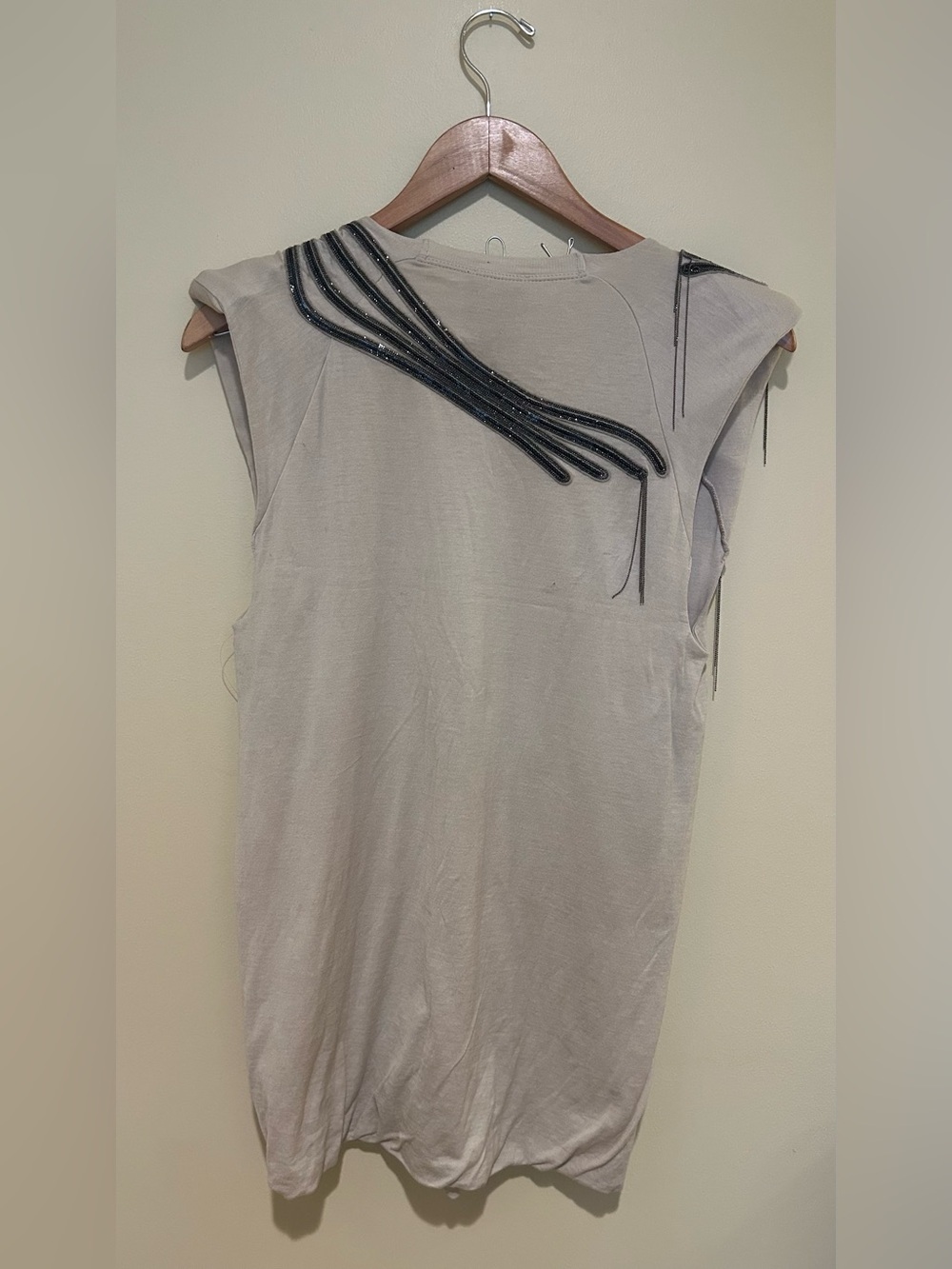 LANEUS Women's Embellished V-Neck NWT in Light Gray Made in Italy 100% Cotton L - Picture 2 of 8
